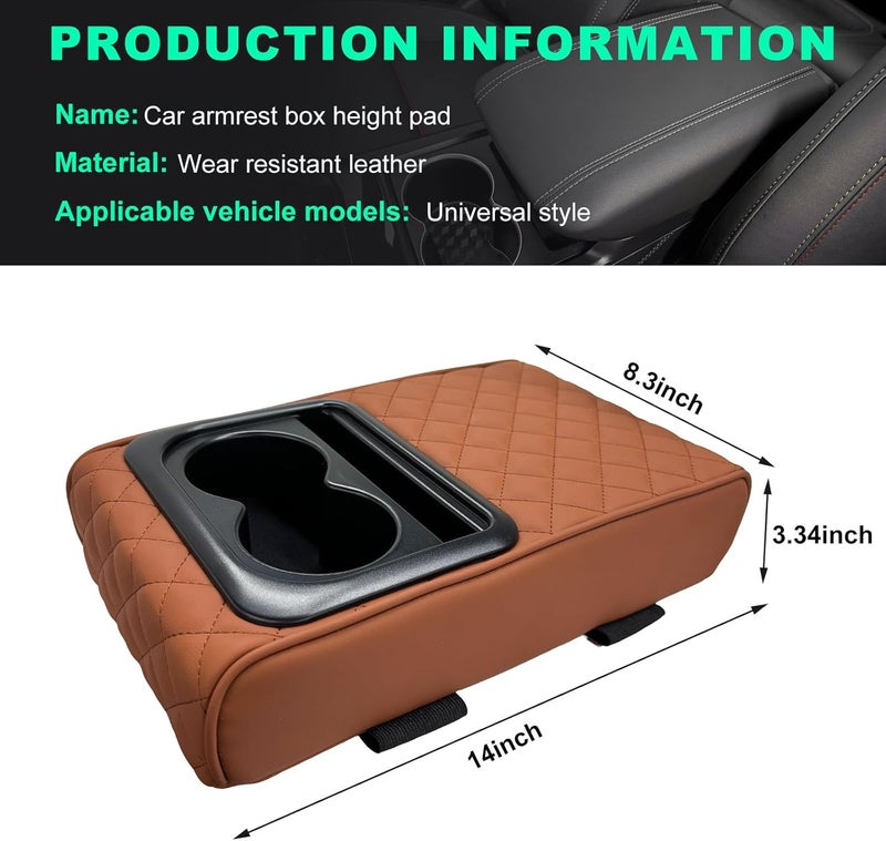 Suvnie Car Center Console Armrest Pillow, Memory Foam Auto Armrest Box Cover with Cup Holder & Phone Holder, Waterproof Leather Arm Rest Protector Cushion, Interior Car Accessories (Diamond, Brown) - Image 2